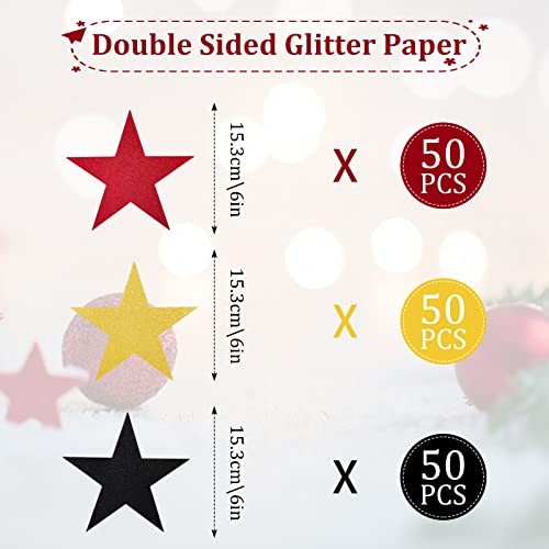 Jspupifip 150 Pieces Glitter Star Cutouts Shining Paper Star Confetti Cardboard Cutouts Stars For Bulletin Board Stars Accents Wall Classroom Party Decoration Supply (Red, Black, Gold) #TOP1
