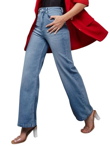 Image of Miss Chase Women's Wide-Leg High-Rise Regular-Length Stretchable Shaping Denim Jeans