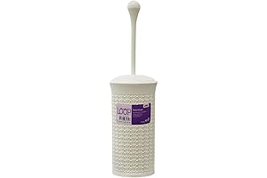 Knit Design Modern Stylish Loop Plastic Toilet Brush with Holder, Ivory 40cm x 12cm