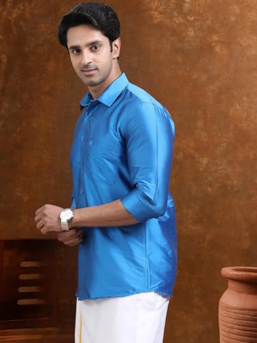 Image of Tattva Men Silk Blend Ethnic Shirt | Traditional South Indian Wear for Wedding, Festivals & Casual Wear
