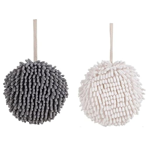 LIDOUK 2 Pieces Soft Hanging Coral Velvet Towel for Bathroom Kitchen,Quick Dry Super Absorbent Hand Towel Ball with Hanging Loop for both Kids and Adults.