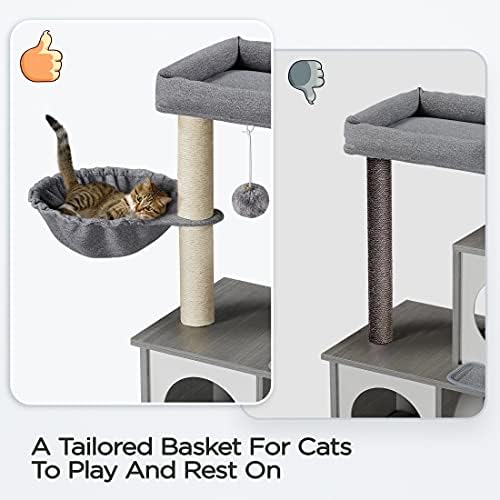 Yaheetech Cat Tree 88cm Wooden Cat Tower with Cat Scratching Posts, Removable Mat, Ladder for Indoor Cats, Light Grey