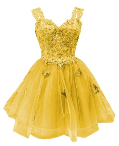 Image of Youjiayi 3D Butterfly Short Homecoming Dresses for Teens Off Shoulder DAMA Dresses for Quinceanera Glitter Sequin Prom Dress