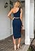 Pink Queen Women's Summer One Shoulder Sleeveless Cutout Ribbed Slit Bodycon Pencil Maxi Dresses Dark Blue XS
