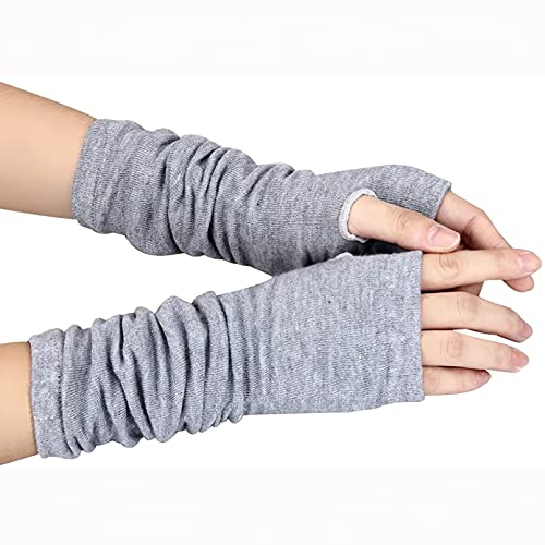 LassZone Damen Ellenbogenlänge, gestrickte Armstulpen, lang, dünn, fingerlos, Daumenloch Einheitsgröße dunkelgrau Cover