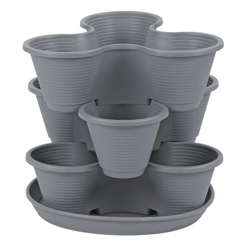 Taylor & Brown 3 Tier Stackable Strawberry, Herb, Flower, And Vegetable Planter - Vertical Growing Garden Tower Indoor/Outdoor Planters Tri-Pot (Charcoal) - 6