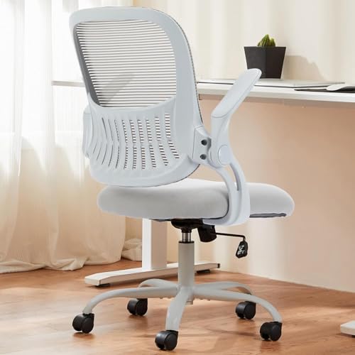 DUMOS Bürostuhl Ergonomisch, Schreibtischstuhl mit Lendenwirbelstütze, Verstellbaren Armlehnen Drehstuhl, Höhenverstellbarer Office Chair, Bürostühle Geeignet für Büro und Schlafzimmer (Grau)