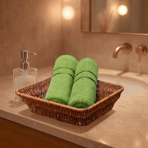Image of MYTRIDENT Trident 100% Cotton Hand Towels, Highly Absorbent, Super Soft - 2 Piece Set, 400 GSM, Gym & Spa Towels - Lime Green