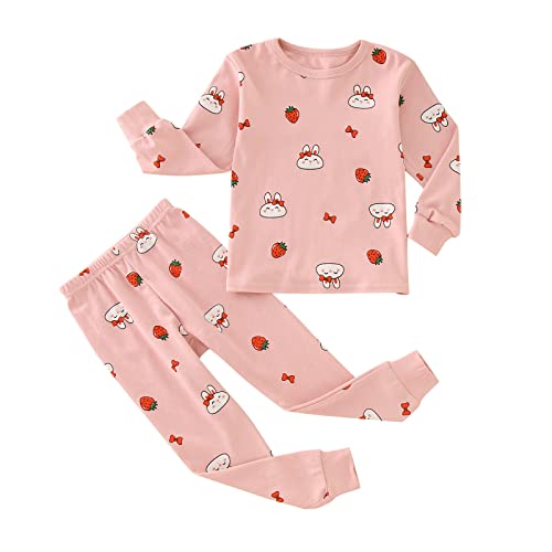 Mädchen Schlafanzug Set Pyjama Unisex Kinder Zweiteilig Schlafanzug Lange Hosen Kinderkleidung Langarm Cartoon Druck Nachtwäsche Sets Baby Junge Outfit Baumwolle Hauskleidung (Pink, 1-2 Years)