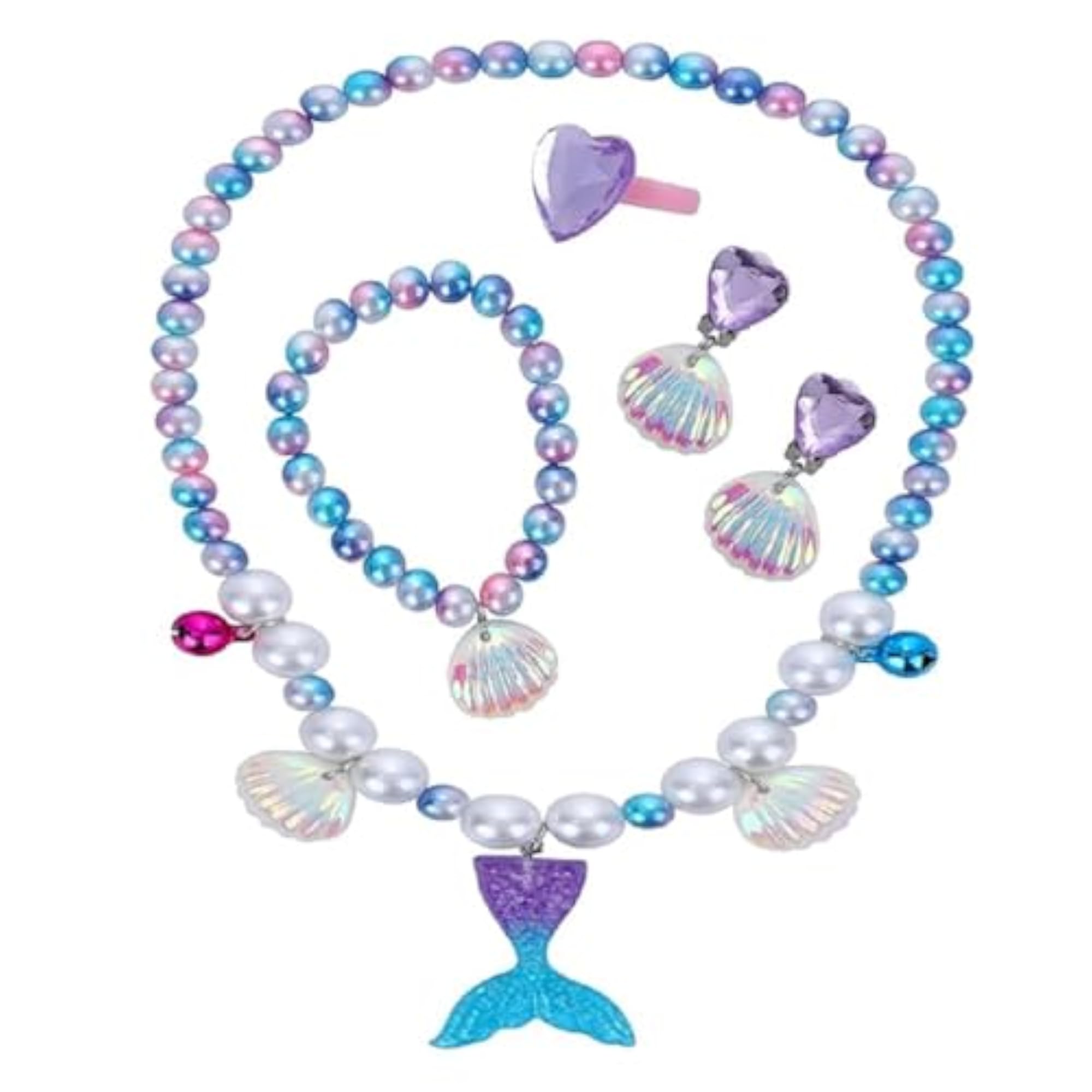 Mermaid Tail Necklace Earrings Bracelet 5 Pc Set