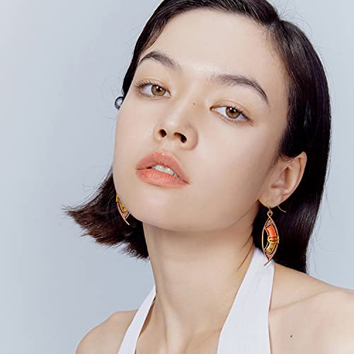Unique Handmade Bohemian Vintage Copper Geometry Dangle Drop Earrings Women Girls Personalized Minimalist Retro Hollow Eye Hook Earring Jewelry Gifts (Orange) #TOP2