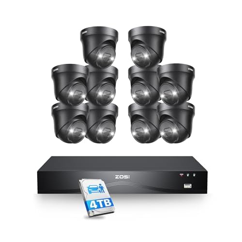 ZOSI 24CH 4K PoE Security Camera System with 4TB HDD,10pcs 4K Outdoor PoE Cameras,Face Person Vehicle Detection,2 Way Audio,Spotlight Siren,Night Visi
