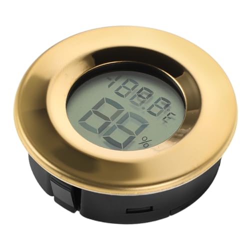 EXQUIMEUBLE Mini Digital Hygrometer Lcd Display, Round Embedded Indoor Humidity and Temperature Gauge for Reptile Terrariums and Home Use, Gold Finish