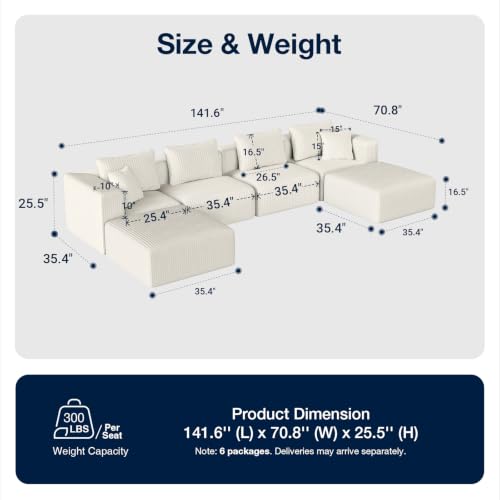 Image of Avenco 141-inch U-Shaped Modular Sectional Couch Sofa with 2 Ottomans