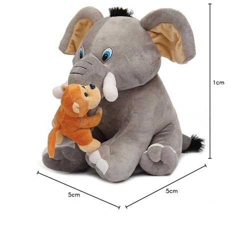 Image of HUG 'n' FEEL SOFT TOYS Soft Toys Long Soft Lovable hugable Cute Giant Life Size Teddy Bear Plush & Stuffed Toys (ELEPAHNT with Monkey, Grey)