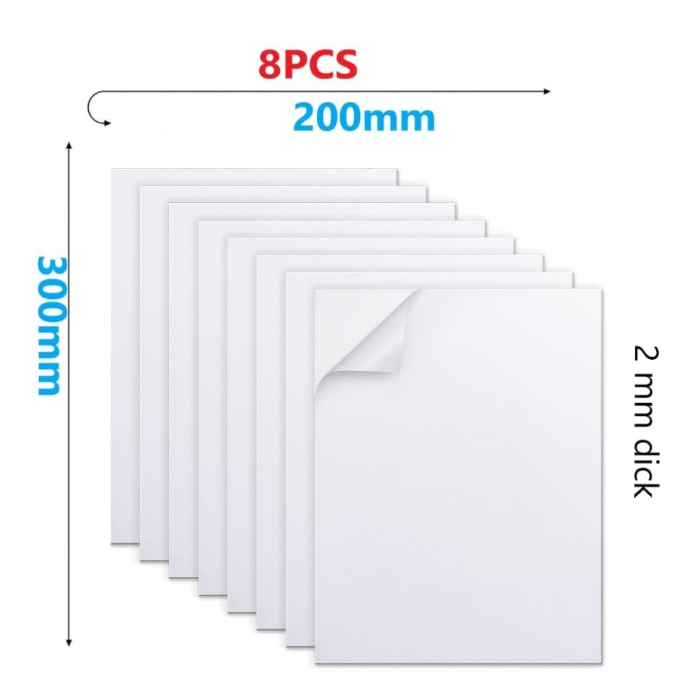 Gomma Eva Adesiva Bianco 300mm x 200mm x 2mm Pannello Autoadesivo Antiscivolo 8Pcs