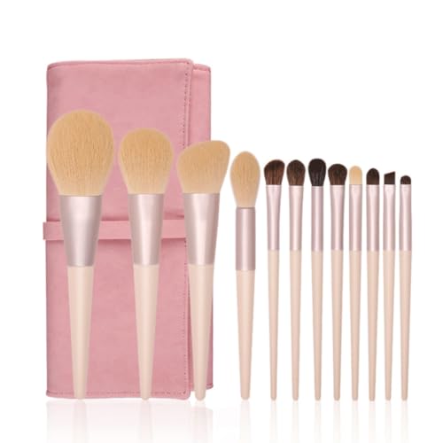 Juego de brochas de maquillaje suaves para pieles sensibles con pelo de caballo, 12 uds