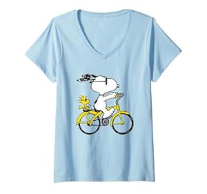 Damen Snoopy & Woodstock Reitrad T-Shirt mit V-Ausschnitt