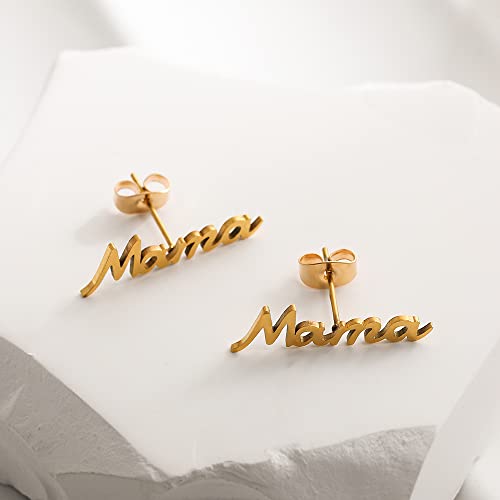 Julylotus Mama Earrings, Gold Plated Letter Stud Earrings For Women, Dainty Mother And Daughter Matching Gift For Mom, Perfect Mother's Day Gifts #TOP5