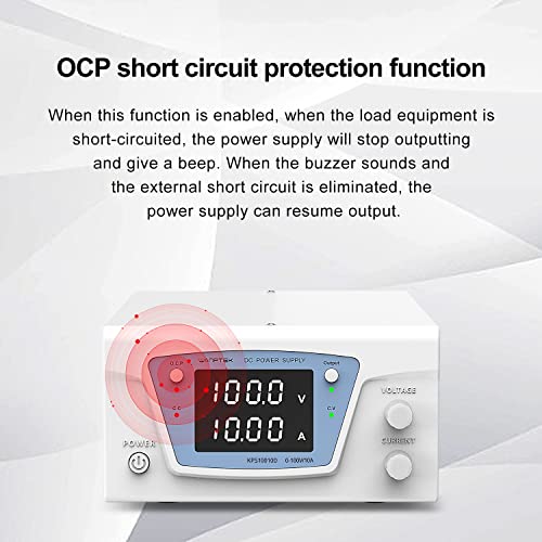 Image of DC Power Supply Variable, 100V 10A 1000W Bench Power Supply with Encoder knob, High Power Adjustable Switching Power Supply with OCP Switch, Variable Power Supply with Output Enable /Disable Button | Four-digit display, multiple safety features. Suitable for repairing electronic devices, charging batteries, and more