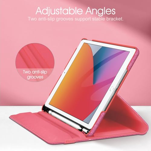 Image of Fintie Rotating Case for iPad 9th Generation (2021) / 8th Generation (2020) / 7th Gen (2019) 10.2 Inch - 360 Degree Rotating Stand Cover with Pencil Holder, Auto Wake Sleep, Glittering Pink