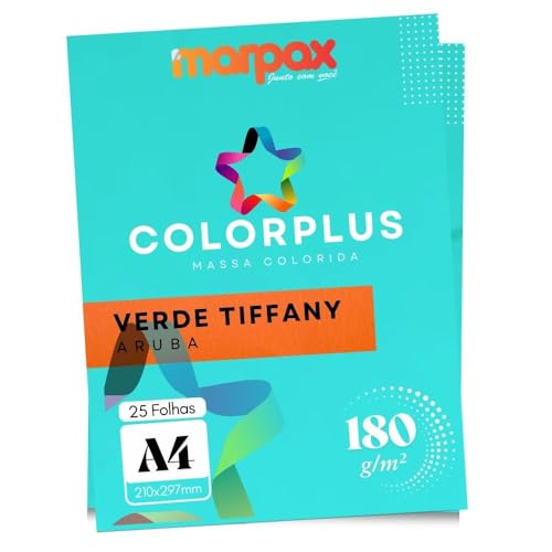 Papel Color Plus 180g A4 210x297mm Verde Tiffany Aruba Marpax 25fls