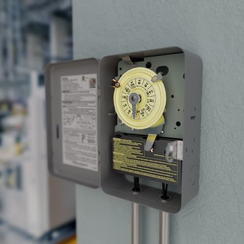 Image of Intermatic T101 24-Hour Mechanical Timer Switch - 120V SPST, Indoor Metal Enclosure, Heavy Duty, Manual Override, 40 Amp - Ideal for Lights, Pumps, Fans, and HVAC Systems