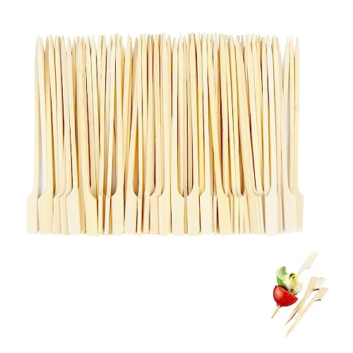 50PCS Bamboo Skewers for Appetizers,Bamboo Cocktail StickYakitori Skewer BarbecueSkewers,Mini Food Sticks,BambooPaddle Skewers Wooden Paddle Sticks Barbeque SkewersCocktail Picks for Grill Party
