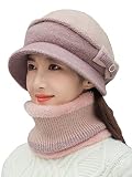 Womens Winter Knitted Hat Scarf with Fleece Lined Set Ski Hat Berets Hat