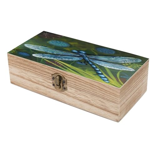 Coffre de rangement bois libellule boîte souvenirs rétro avec couvercle