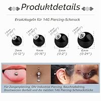 Gojewen 20stk Piercing Kugeln 1,6mm Schwarz Ersatzkugel Schraubkugel 3/4/5/6mm Kugel für Piercing Nase Lippe Augenbrauen Bauchnabel Zunge – Ansicht 3