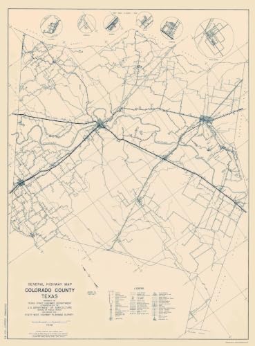 MAPS OF THE PAST Historic County Map- Colorado County Texas - Highway Department 1936 - Vintage Wall Art