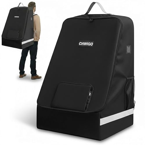 chwigo Car Seat Travel Bag for Airplane Padded Gate Check Bag for Car Seat with Backpack Straps Waterproof Baby Car Seat Carrier Backpack for Airport Travel & Flights