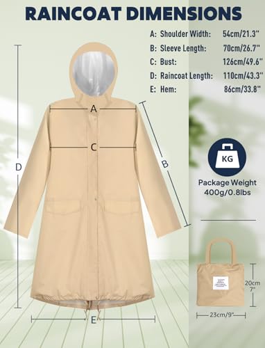 image for ANYOO Women's Waterproof Raincoat Lightweight Rain Jacket Hooded Long 