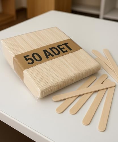 50 Adet Ahşap Dil Çubuğu Büyük Geniş Abeslang Dondurma Dil Basma Ağaç Çubuğu