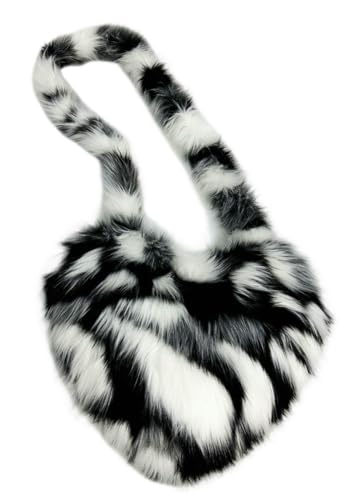 Y2k Purse Crossbody Bags for Women Faux Fur Purse Heart Shaped Purse Satchel Multicolored Shoulder Bag Trendy Fuzzy Bag