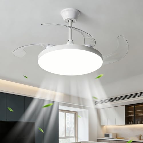 Ventilateur de plafond à pales rétractables 42 pouces blanc silencieux de nuit