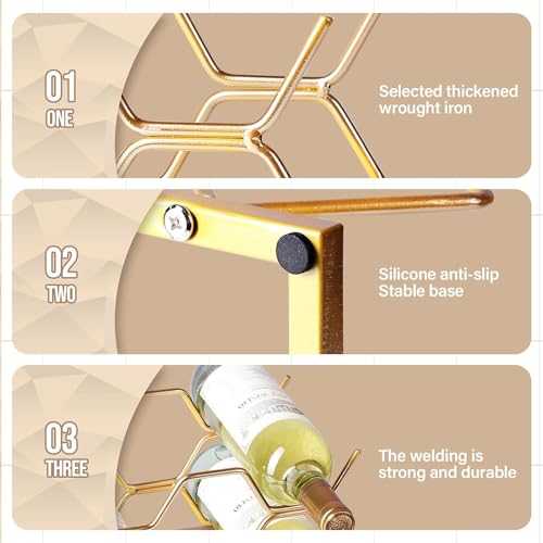 ABIN Countertop Wine Rack - 5 Bottle Freestanding Modern Gold Metal Small Wine Rack - Tabletop Wine Holder Stand for Cet, Pantry, Wine Bottle Storage (Hexagon - 5 bottles)