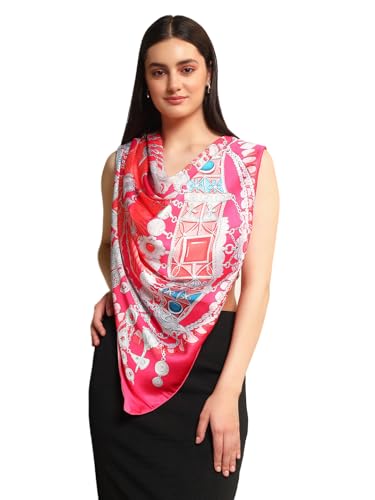 Image of Ravaiyaa - Attitude is everything Women Silk Digital Print Large Square Scarf Breathable Lightweight Neckerchief Printed Headscarf 40 inch x 40 inch Inch