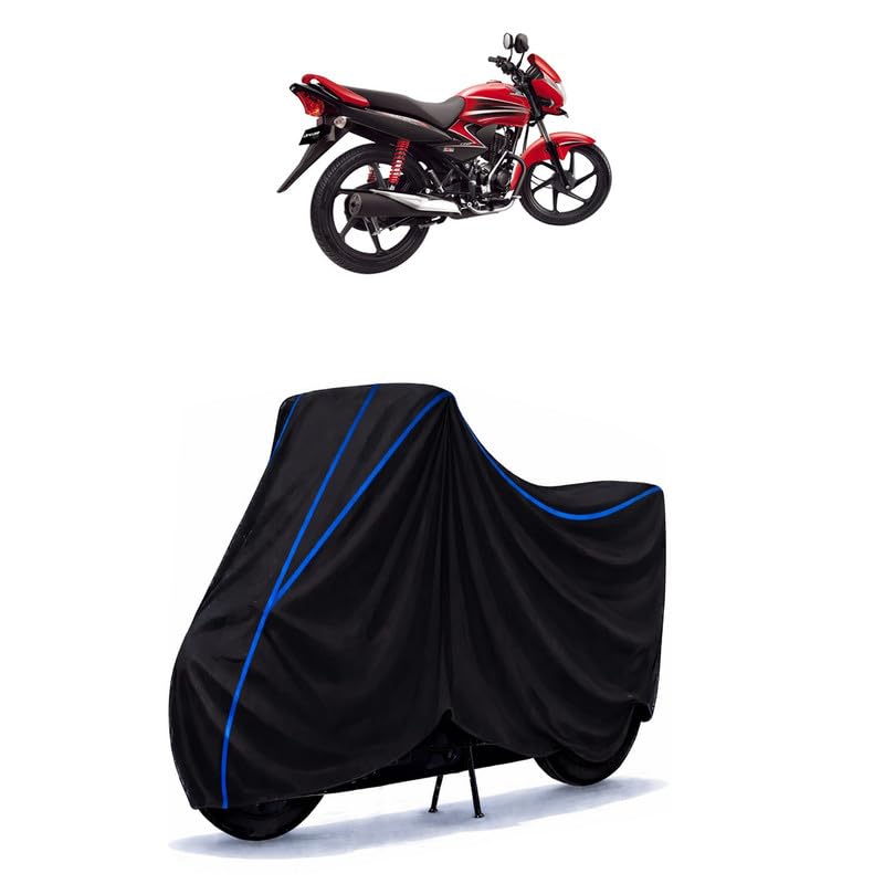 Image of Dream Yuga STD Bike Cover Water Resistant Universal Motorcycle Rain | Heavy Duty UV Protection, Dust, Scratch Indoor Outdoor All Weather with Black Blue Piping Elastic