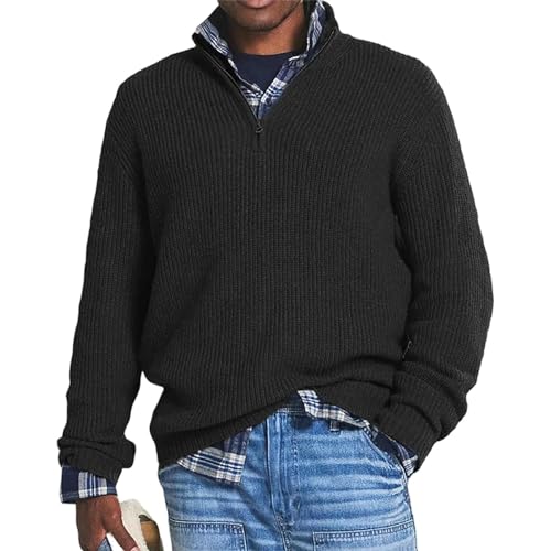 Men's Business Casual Zipper Sweater,Quarter Zip Knitted Pullover,Mens Basic V-Neck Sweaters Long Sleeve3