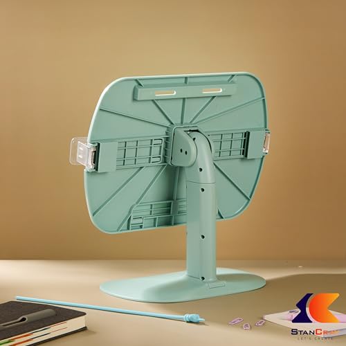 Image of 1 Compartment Portable Adjustable Tablet Holder with Folding Hands Rotatable Book Stand Holder for Reading - Ideal for Cookbooks, Sheet Music, and More - Textbook Holder Organizer (Green)