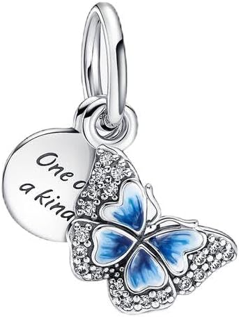Miniatura 2 de Colgante de plata de ley 925 con dije de mariposa azul, regalos de cuentas de joyería para mujer, pulsera y collar, Plata, Circonita Cúbica