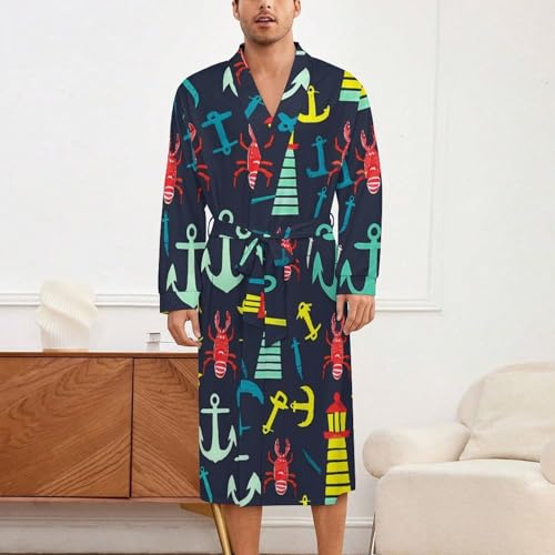 Red Lobster Lighthous Soft Robe Long Sleeve Bathrobes V Neck Sleepwear Spa Robes with Belt Men Woman2