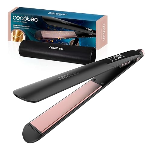 Cecotec Piastra per capelli stretta con cavo Lisse Keratin Essence. Funzione HeatMax, 130-230 °C, rivestimento in ceramica con cheratina e olio di argan, spegnimento automatico, con borsa da viaggio