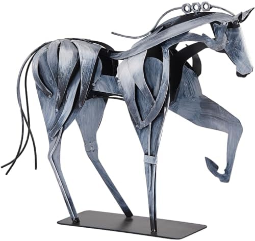 SunBlogs Art Handmade Horse Statue – Unique Rustic Decor for Office & Home – Hand-Painted Metal Sculpture – Perfect Handicraft Gift for Horse Lovers (Grey)
