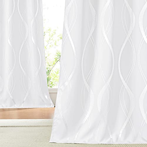 NICETOWN White Curtains Panels for Bedroom 2 Panles Set, 52 inch x 84 inch, Wave Line Foil Print Design Curtains for Patio Sliding Door 1 - White 52"W