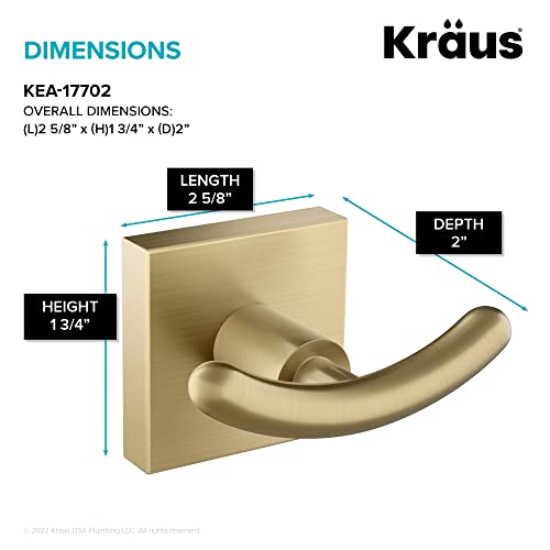 Kraus KEA-17702BG Ventus Doppelhaken für Bademantel und Handtuch, gebürstetes Gold