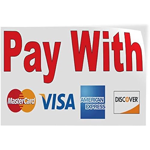 Decal Stickers Multiple Sizes Pay with Visa MasterCard Red Industrial Vinyl Safety Sign Label Business 12x8Inches