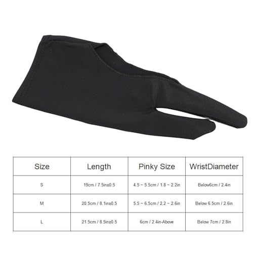 Guante para dibujo artístico, 5 unidades, guantes digitales para tabletas gráficas con dos dedos para actividades creativas, universales para mano izquierda y derecha, color negro (talla S) miniatura 6
